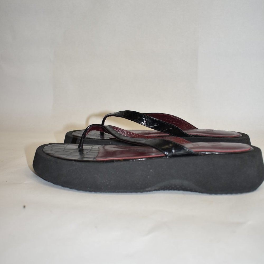 $330 Staud Tessa Croc-Embossed Leather Platform Thong Sandals Black 36 (Me2) View 5